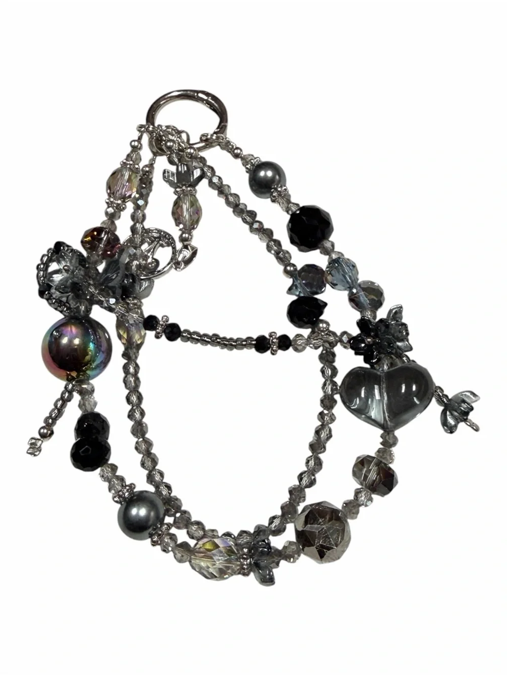 Beaded Multi-Strand Grey and Silver Bag Charm